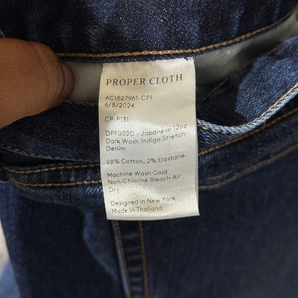Proper Cloth Japanese 12 Oz Dark Wash Indigo Stretch Denim‎ Jeans 44x29